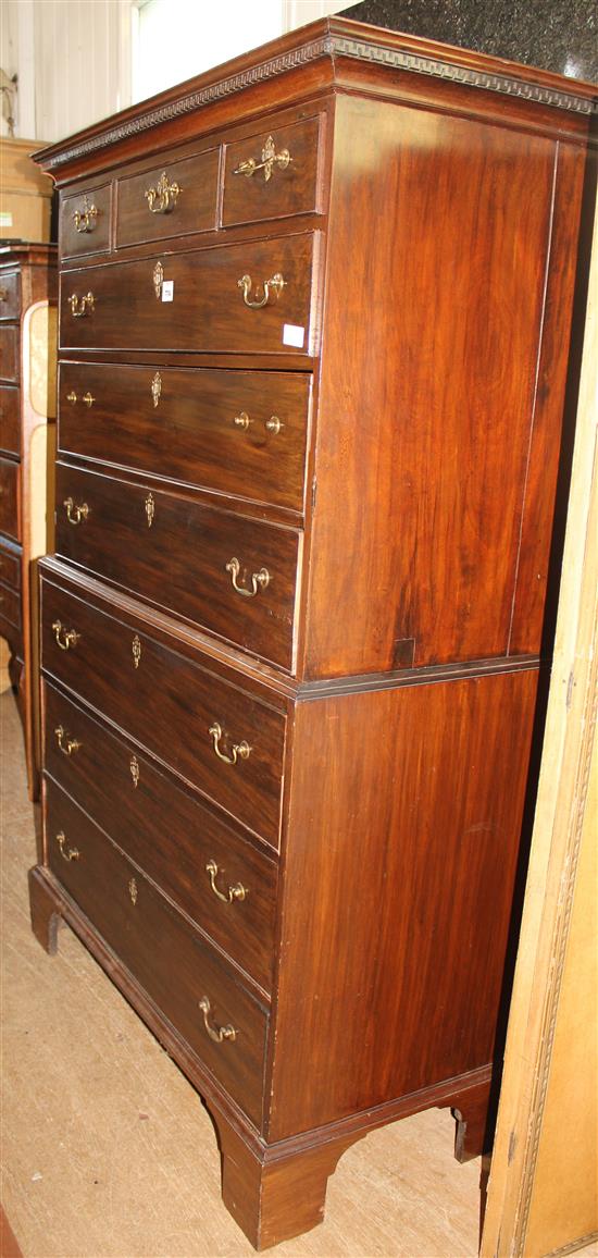 George III mahogany tallboy, fitted three small and six long graduated drawers(-)
